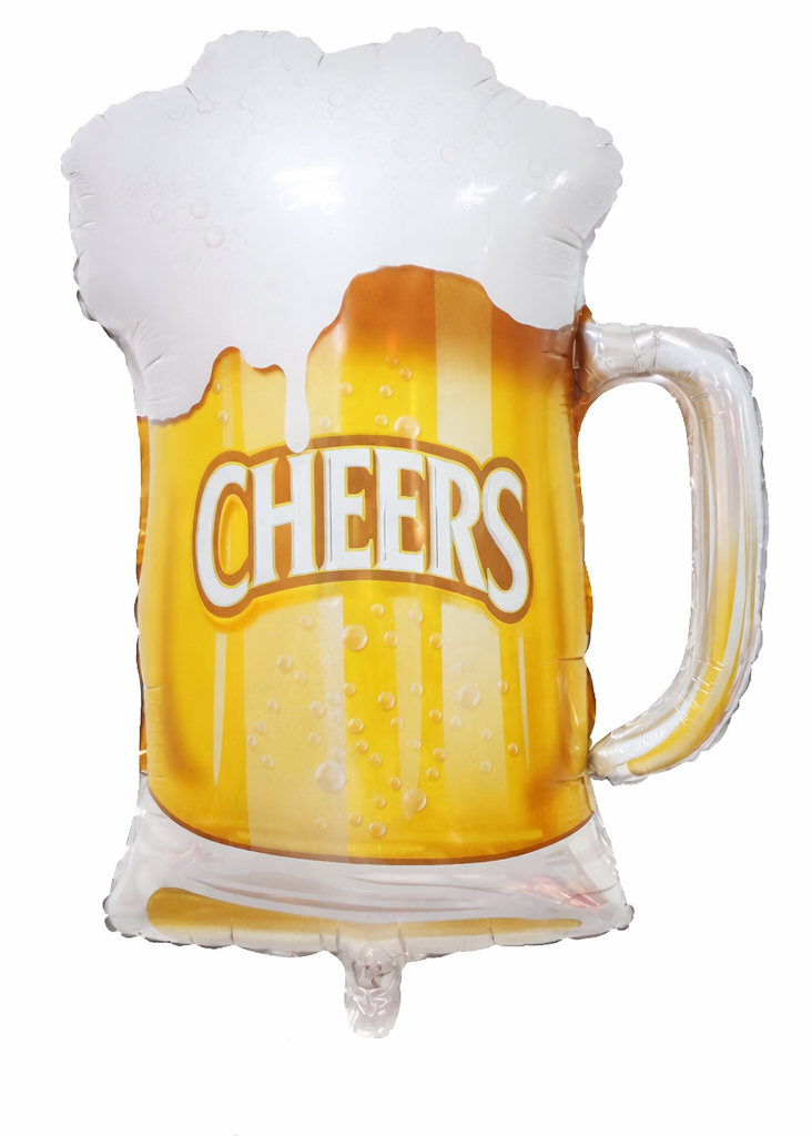 Giant 33-inch beer mug foil balloon with "Cheers" for birthday and beer party decor