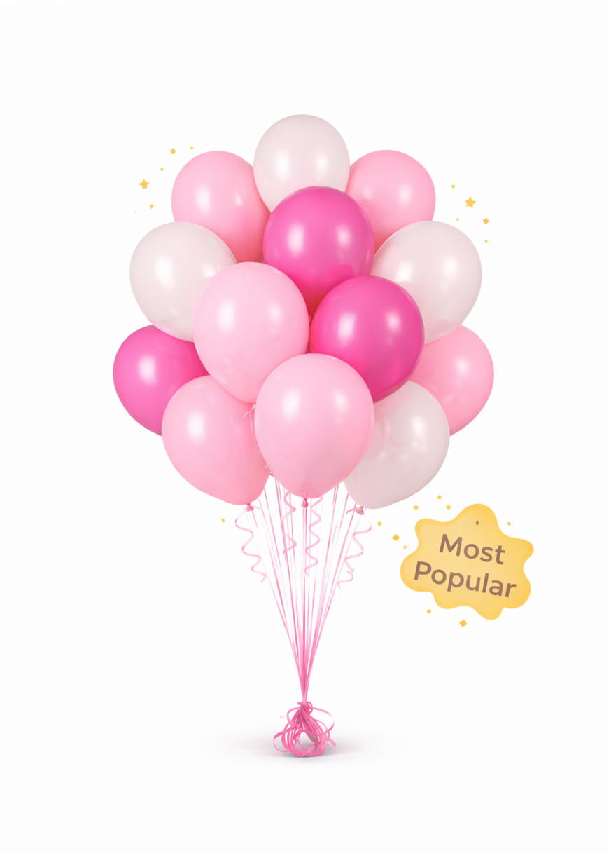 12 helium latex Celebration Balloon Bunch in vibrant colors with helium fill and balloon weight for parties
