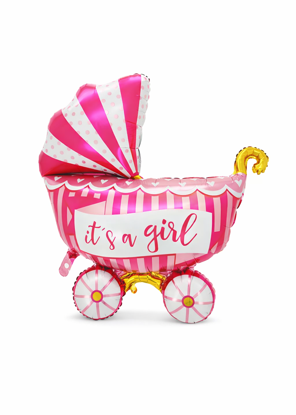 Pink baby carriage foil balloon with "It&