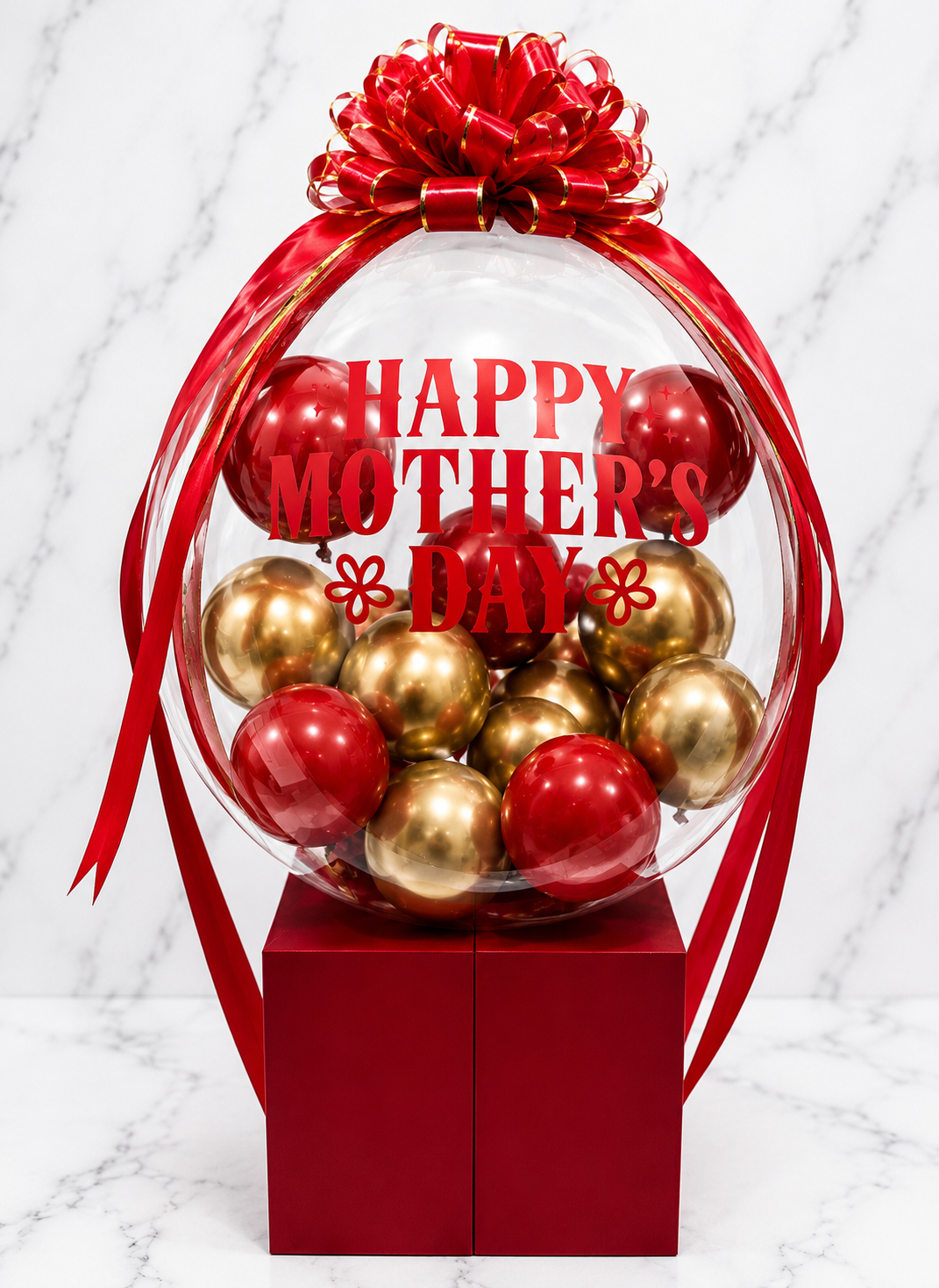 Red & Gold Mother’s Day Luxury Bubble Balloon Arrangement