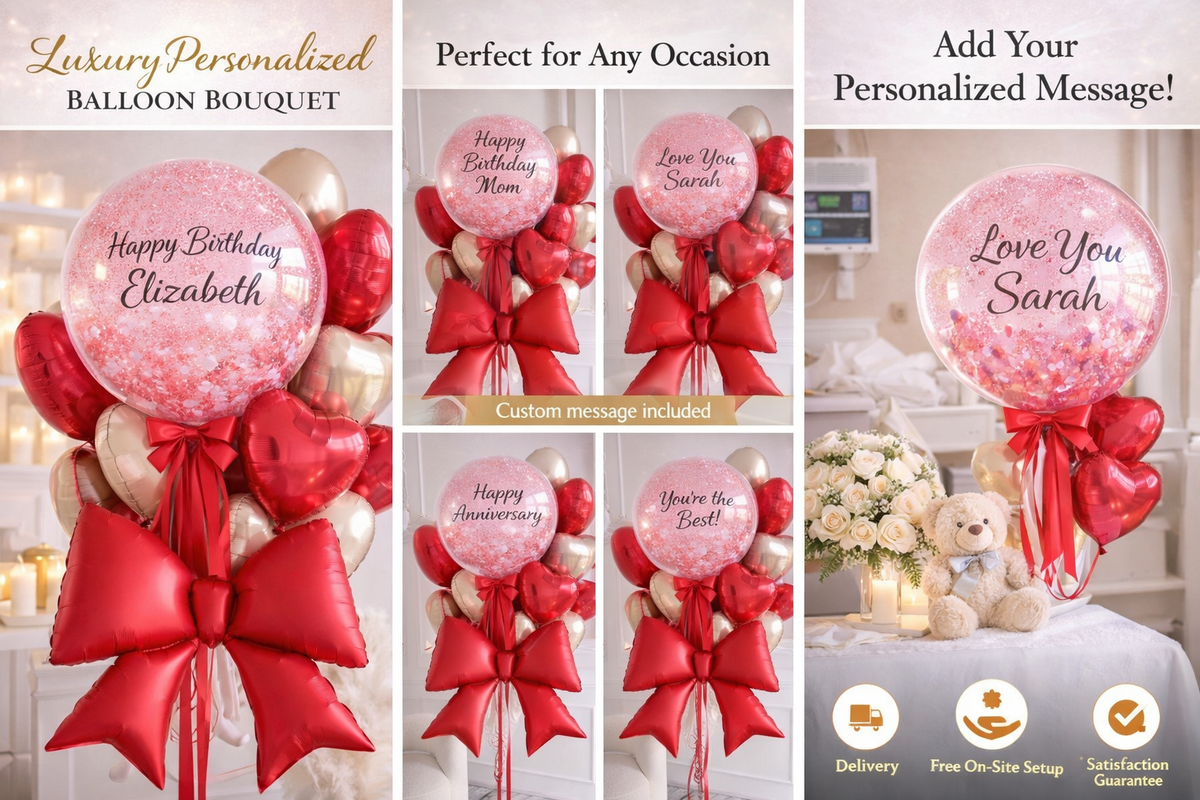 Luxury personalized balloon bouquet Tampa delivery
Custom bubble balloon bouquet Tampa Bay
Heart balloon bouquet Tampa Florida