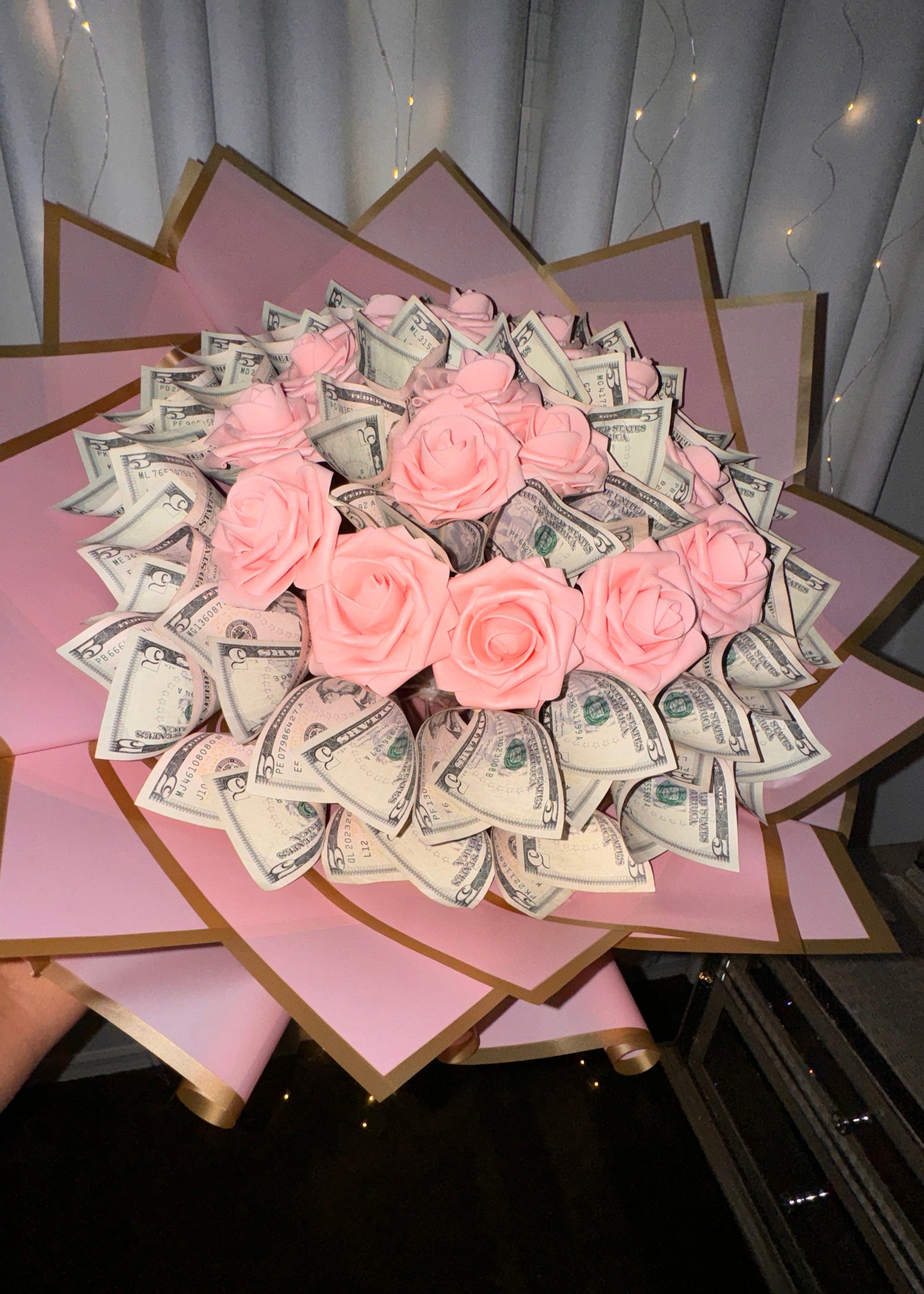 Pink Roses and Money Bouquet (40 Bills)