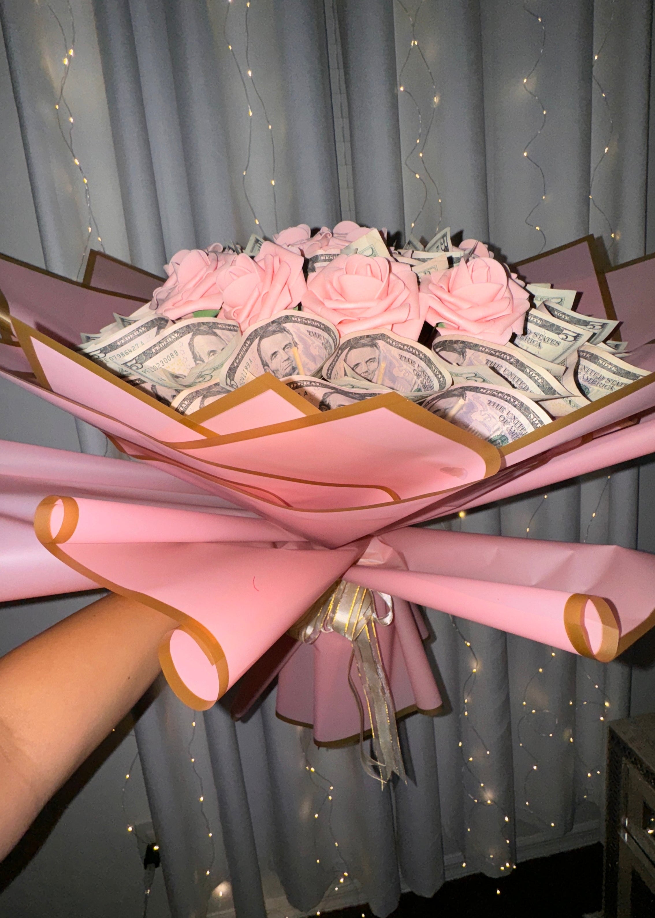 Pink Roses and Money Bouquet (40 Bills)
