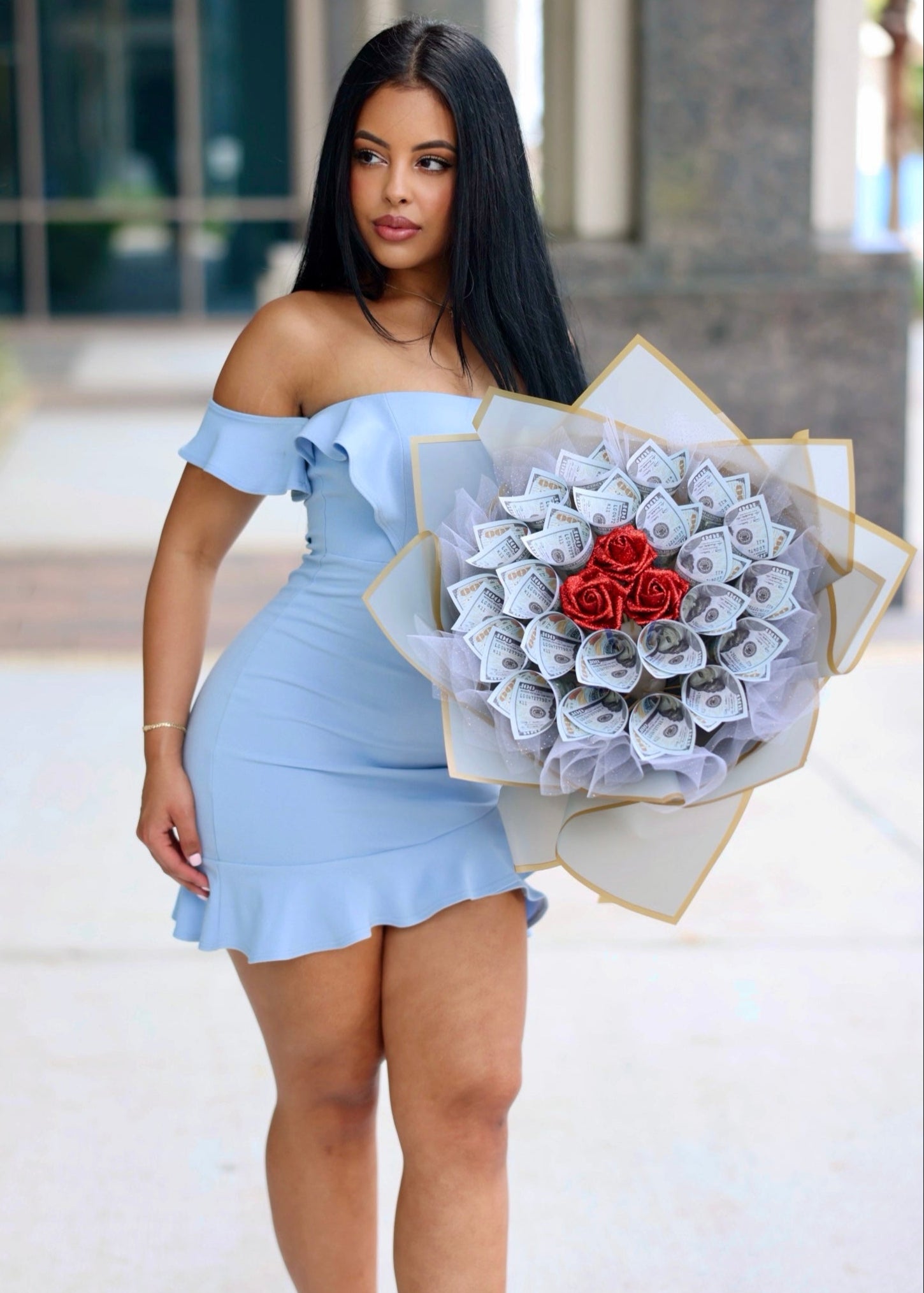 Glitter Roses and Money Bouquet (25 Bills)