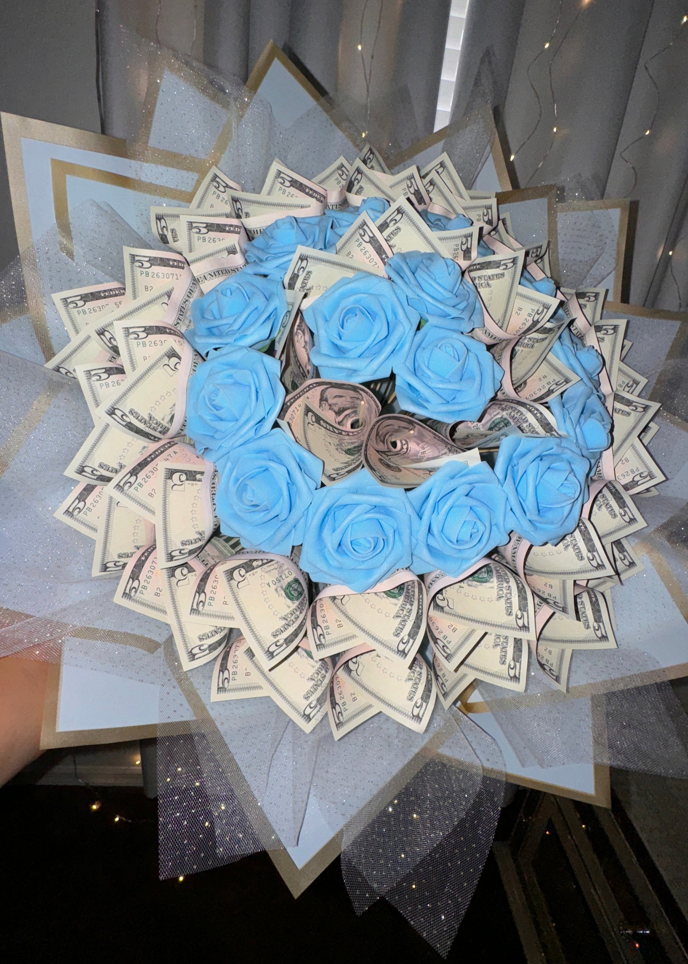 Blue Roses and Money Bouquet (40 Bills)