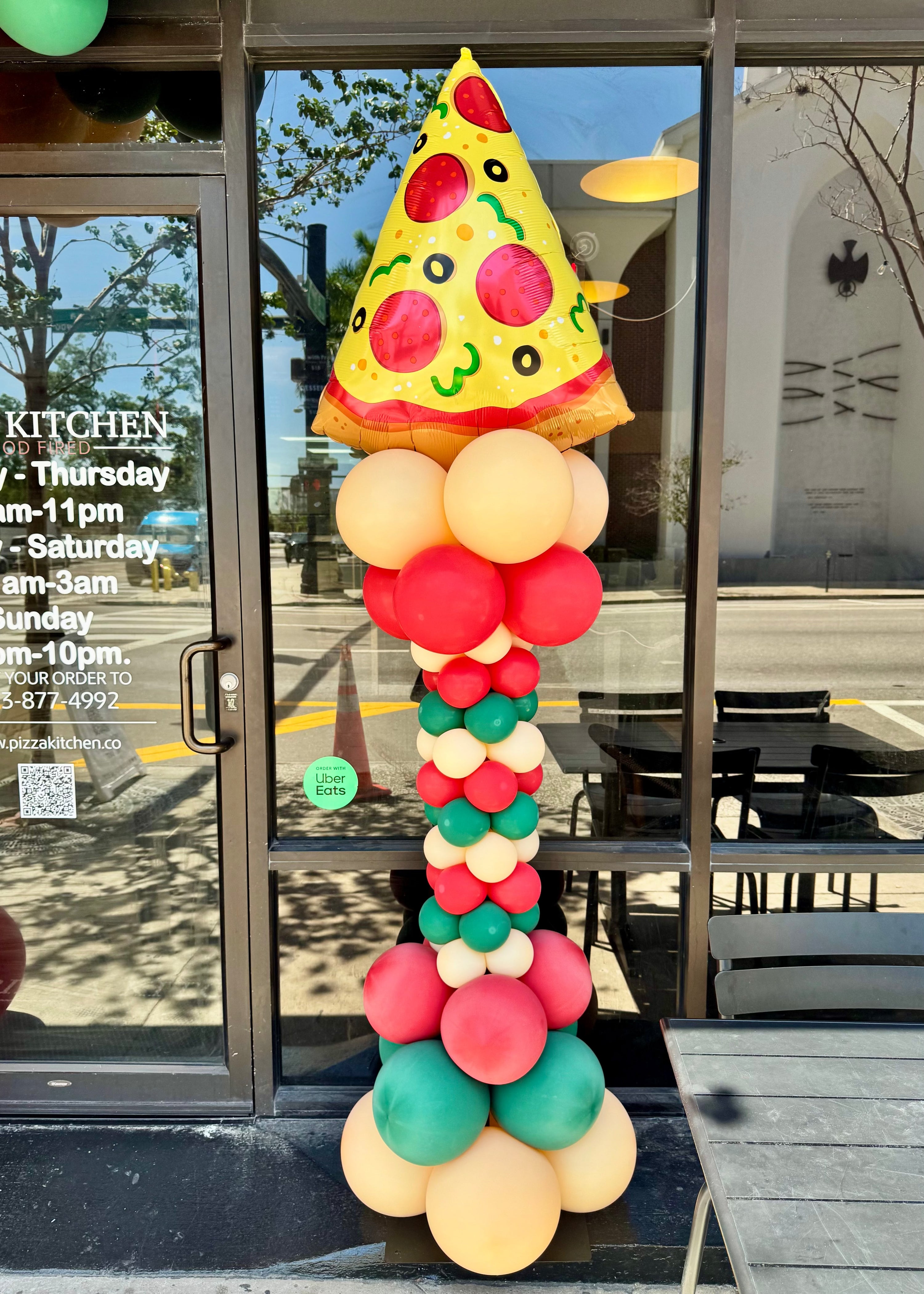 6ft tall pre-inflated pizza balloon column for indoor or outdoor celebrations