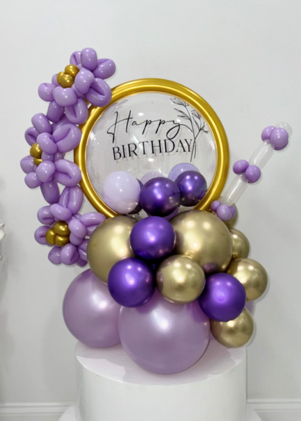 Elegant Purple & Gold Happy Birthday Balloon Bouquet