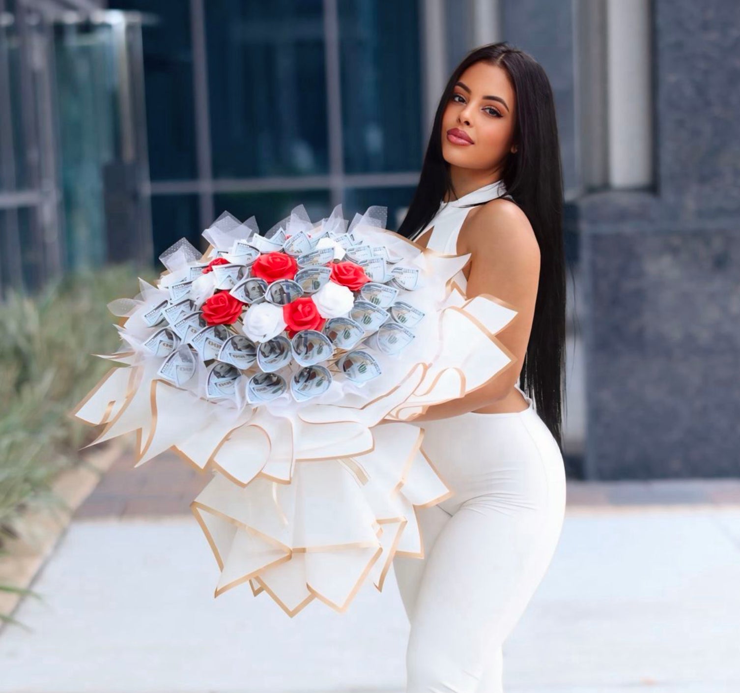Elegant Rose Premium Money Bouquet - 50 Bills