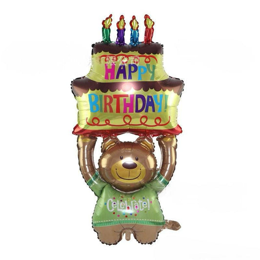 50-Inch Bear Holding Birthday Cake Foil Balloon