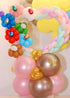 Candy Hearts Flower Balloon Bouquet with pastel twisted heart frame and colorful balloon flowers for party decoration and photo backdrop