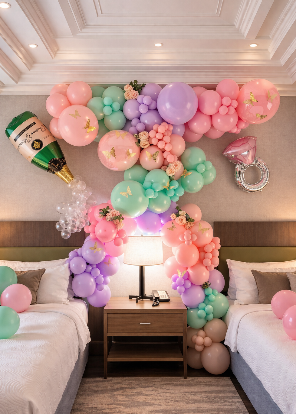 bride to be balloon setup tampa
bachelorette hotel room decor balloons
bridal balloon garland pastel
engagement hotel room decoration
luxury balloon decor tampa
champagne balloon setup bride
ring balloon decoration bridal
hotel room surprise balloons