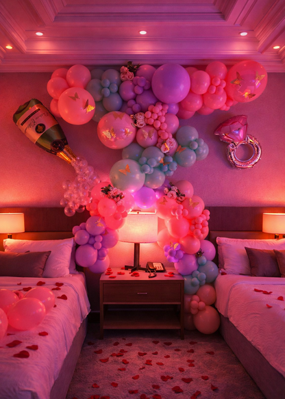 bride to be balloon setup tampa
bachelorette hotel room decor balloons
bridal balloon garland pastel
engagement hotel room decoration
luxury balloon decor tampa
champagne balloon setup bride
ring balloon decoration bridal
hotel room surprise balloons