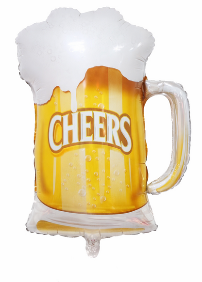 Giant 33-inch beer mug foil balloon with "Cheers" for birthday and beer party decor