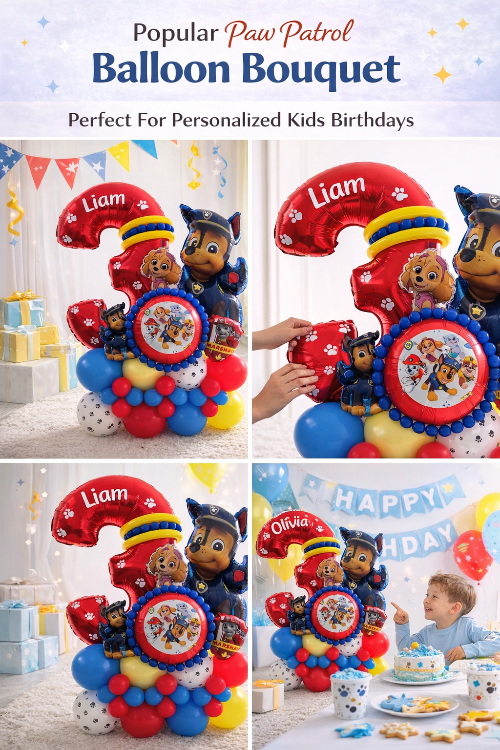 Paw Patrol Personalized Kids Birthday Balloon Bouquet