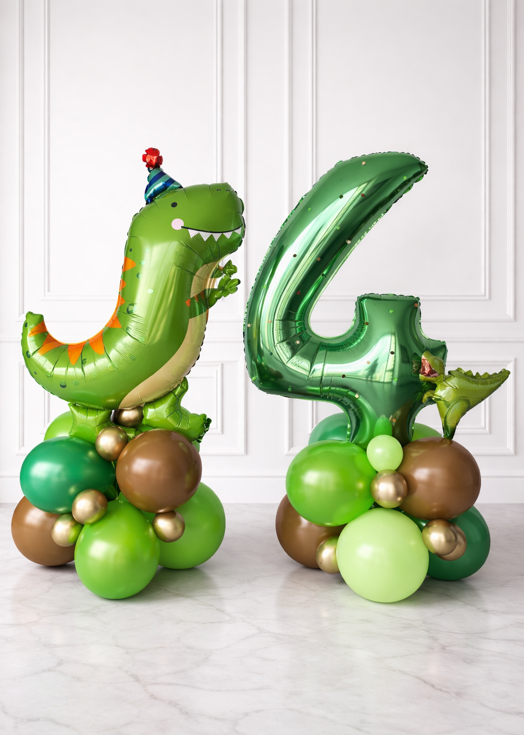 33-inch birthday cake foil balloon with green dinosaur number balloon stack centerpiece for kids party