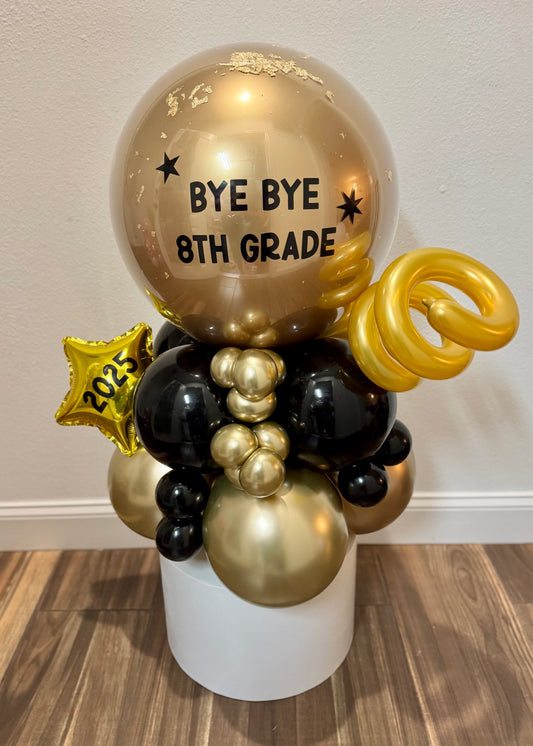 Kids Graduation Money Bobo Balloon Bouquet (Black & Gold) - 20 Bills