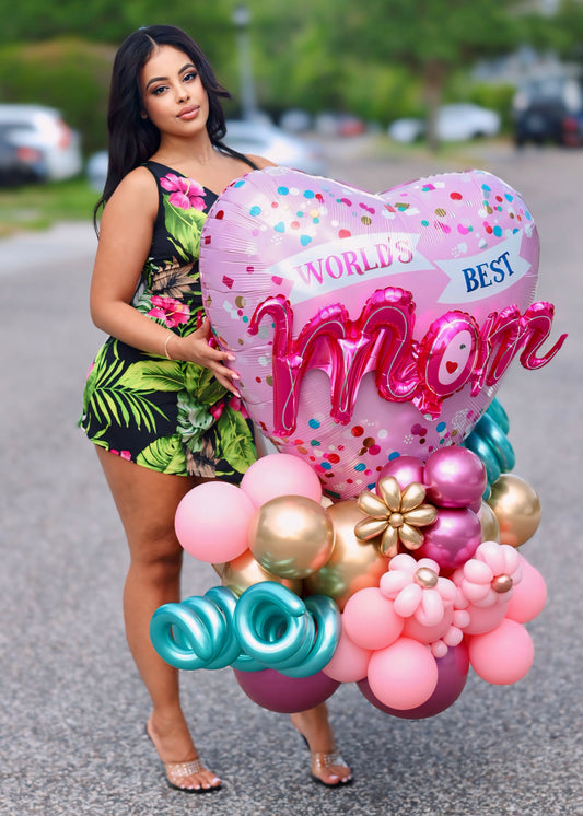 Premium Jumbo 36 Inch "World's Best Mom 3D Heart" Foil Balloon Mother's Day Balloon Bouquet