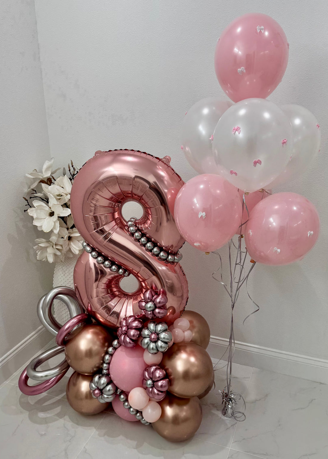 Large Number Birthday Balloon Bouquet 5 Ft with 7 Helium Balloons