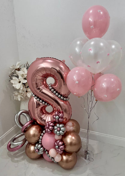 Large Number Birthday Balloon Bouquet 5 Ft with 7 Helium Balloons