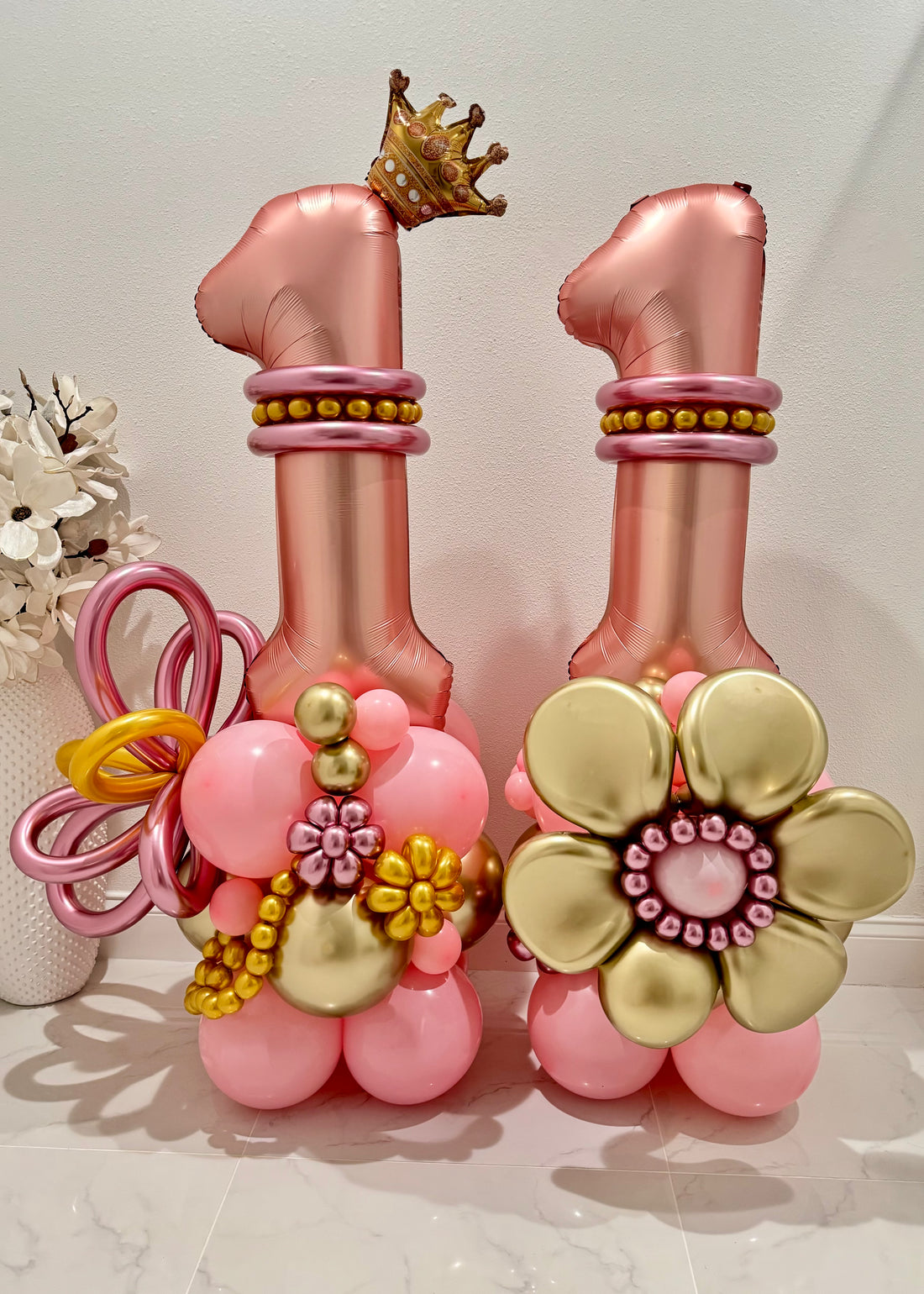 Large Number Birthday Balloon Bouquet With Distorted Flower (5 Ft Tall )