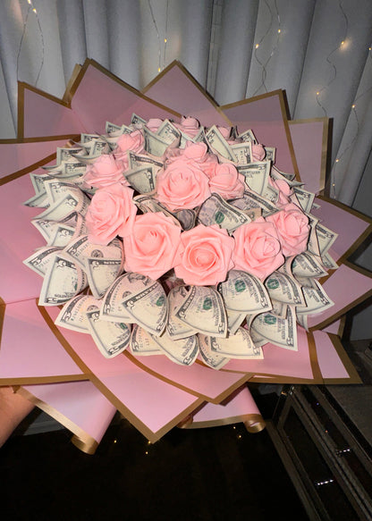Pink Roses and Money Bouquet (40 Bills)