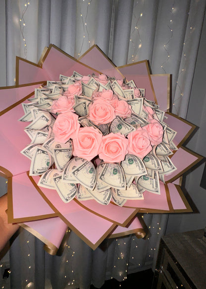 Pink Roses and Money Bouquet (40 Bills)