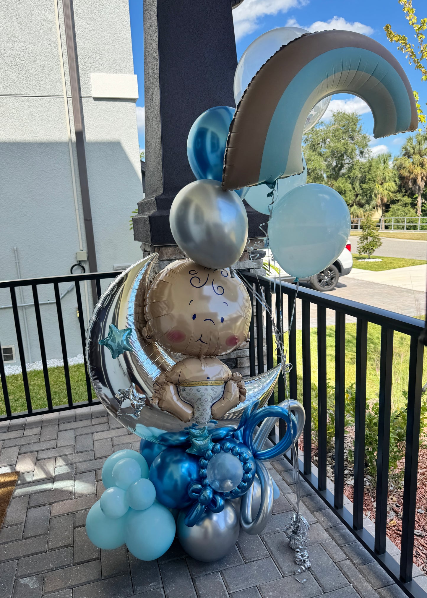 welcome home baby, baby balloon bouquet , balloons , tampa balloons, balloon celebration , baby blue balloons , balloons for baby welcome home celebration 