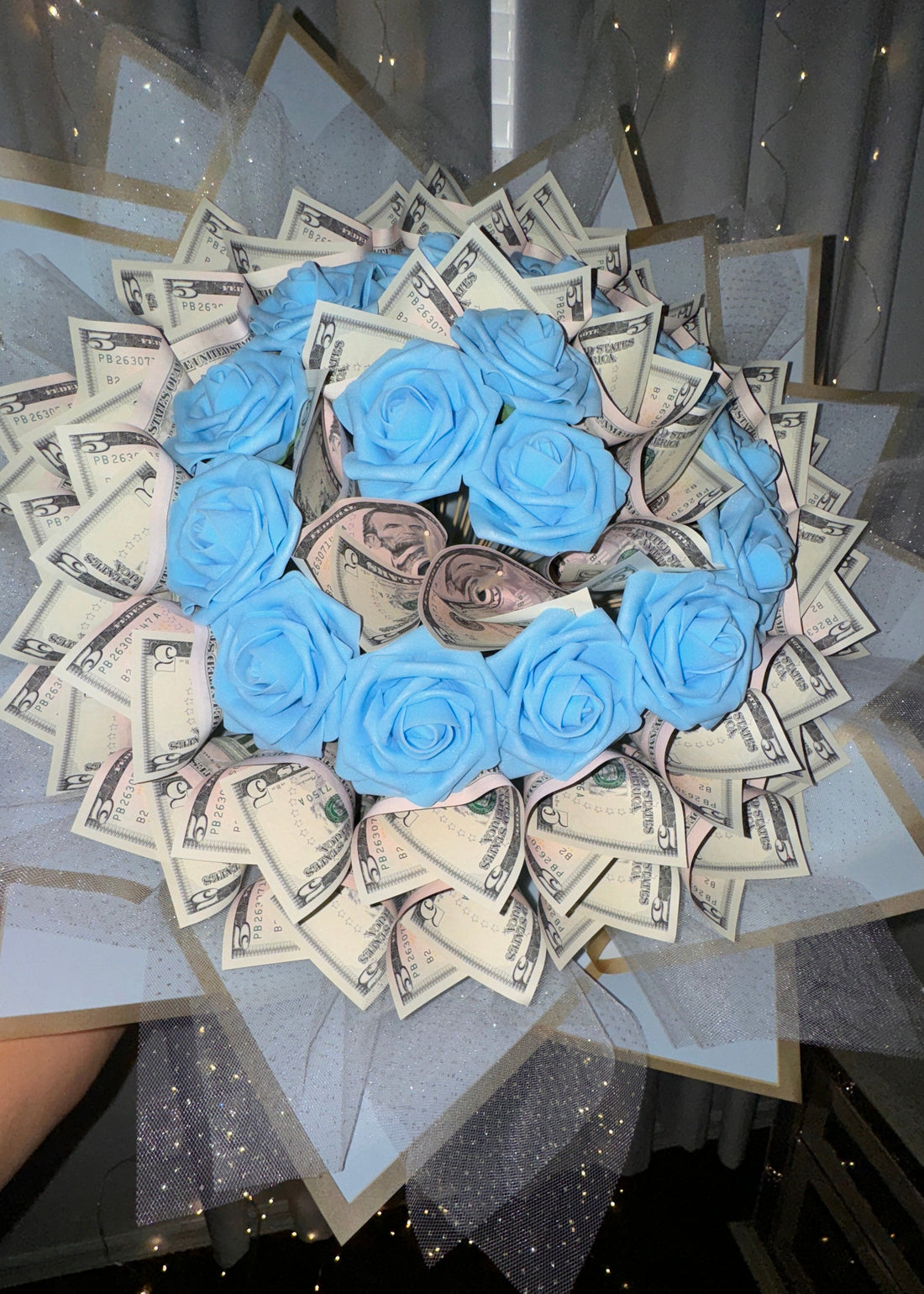 Blue Roses and Money Bouquet (40 Bills)