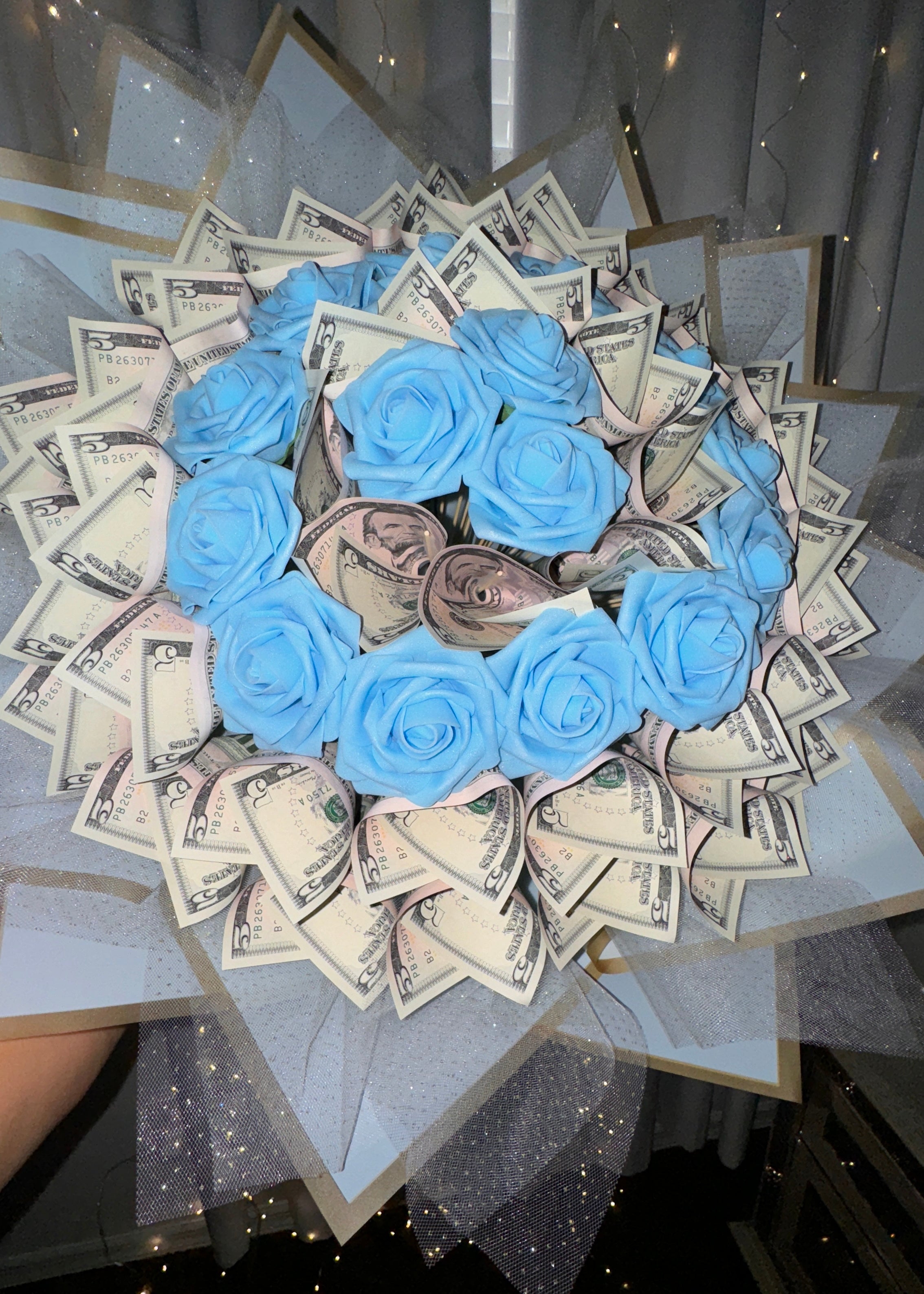Blue Roses and Money Bouquet (40 Bills)