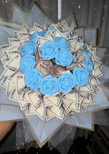 Blue Roses and Money Bouquet (40 Bills)