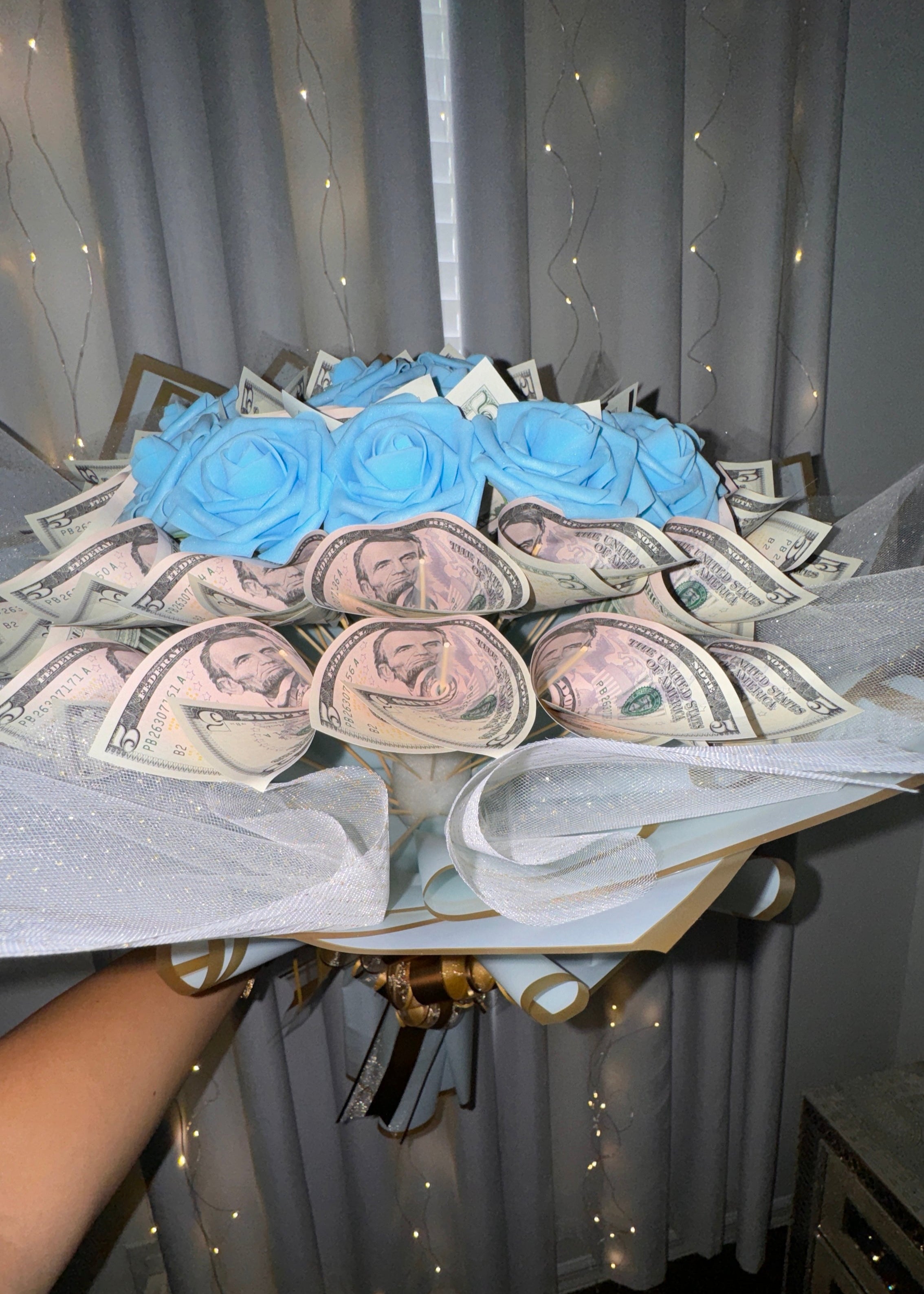 Blue Roses and Money Bouquet (40 Bills)