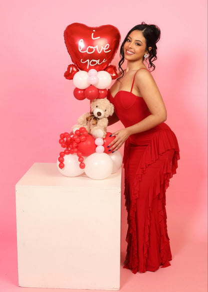 Romantic Valentine’s Day Balloon Arrangement with Teddy Bear