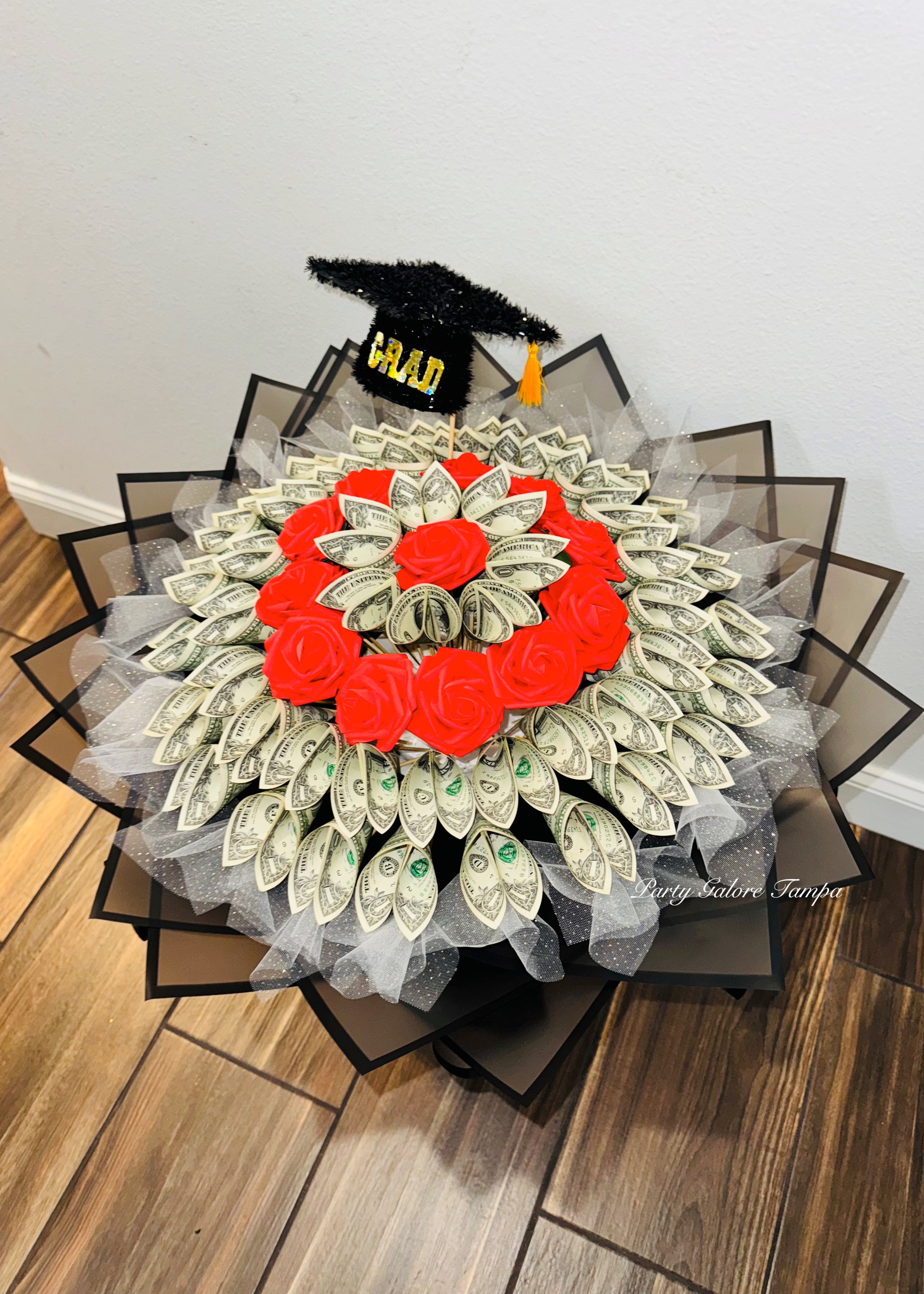 Elegant Large Rose Graduation Money Bouquet - 50 Bills