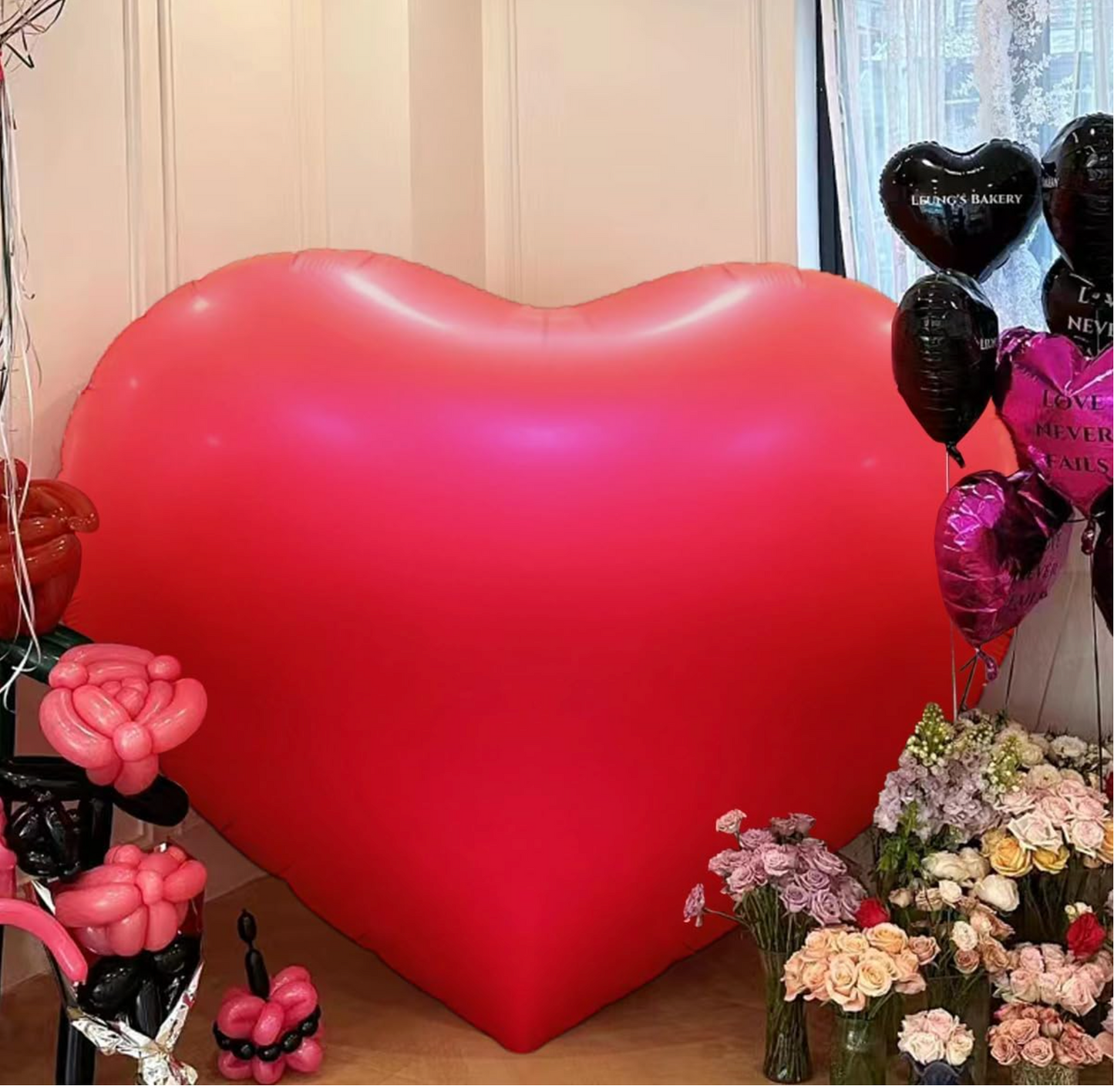 Huge 65 inch Valentines Day Red Heart Balloon (Mat Red)