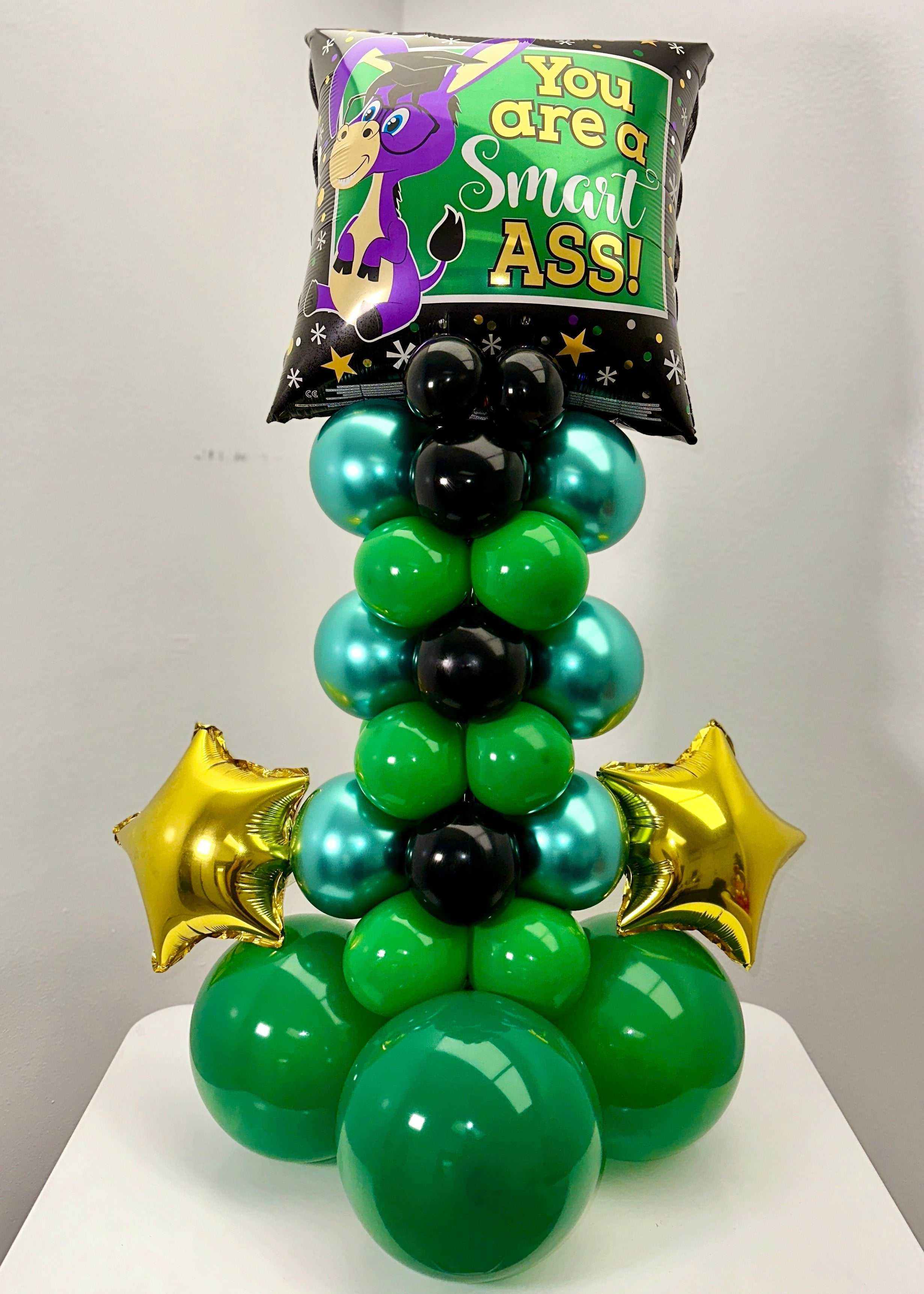 Smart Ass Balloon Bouquet with green, black, and gold star balloons for celebrations and parties