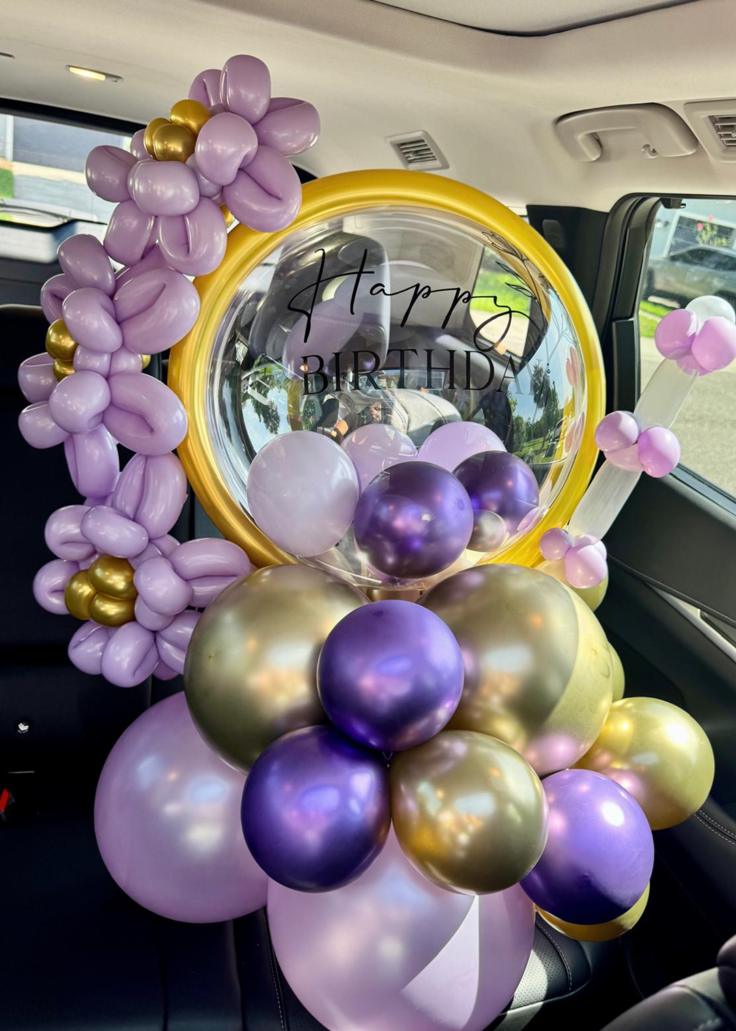 Elegant Purple &amp; Gold Happy Birthday Balloon Bouquet