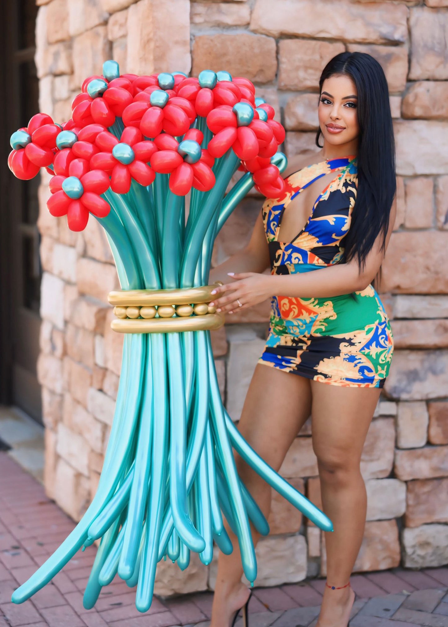 Red Bloom Flowers Balloon Bouquet