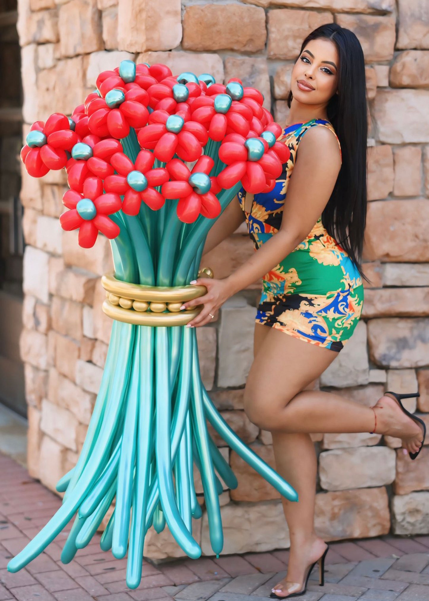 Red Bloom Flowers Balloon Bouquet