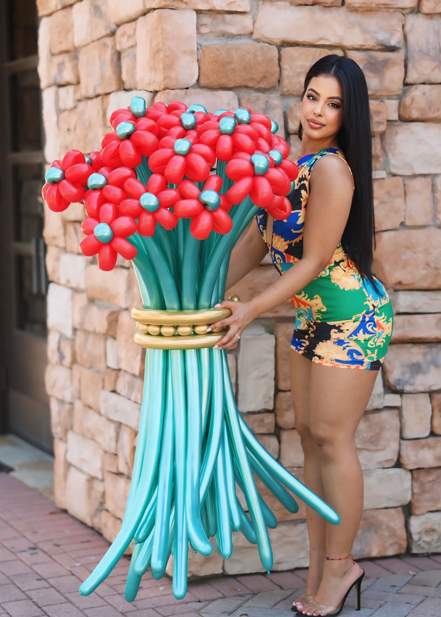 Red Bloom Flowers Balloon Bouquet