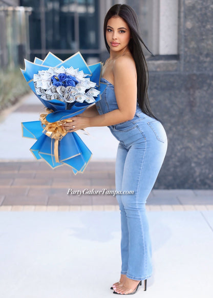 Blue Roses and Money Bouquet (30 Bills)
