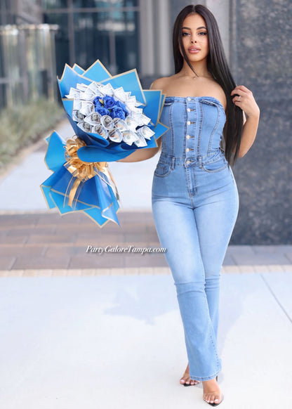 Blue Roses and Money Bouquet (30 Bills)