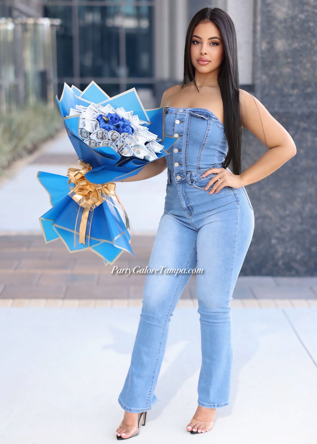 Blue Roses and Money Bouquet (30 Bills)