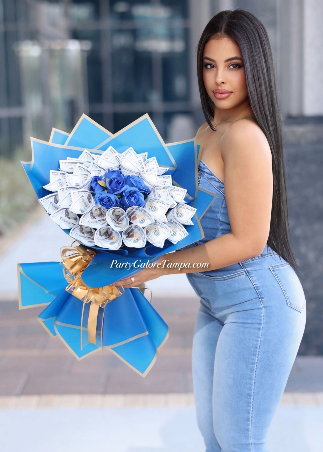 Blue Roses and Money Bouquet (30 Bills)